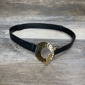 Chicos Black Split Leather Belt Size S/M Adjustable Gold Hook Buckle